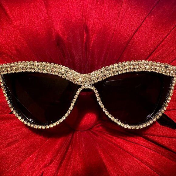 SALE!  Black Cat Eye Rhinestone Encrusted Black Lenses Womens Accessories. main image 6